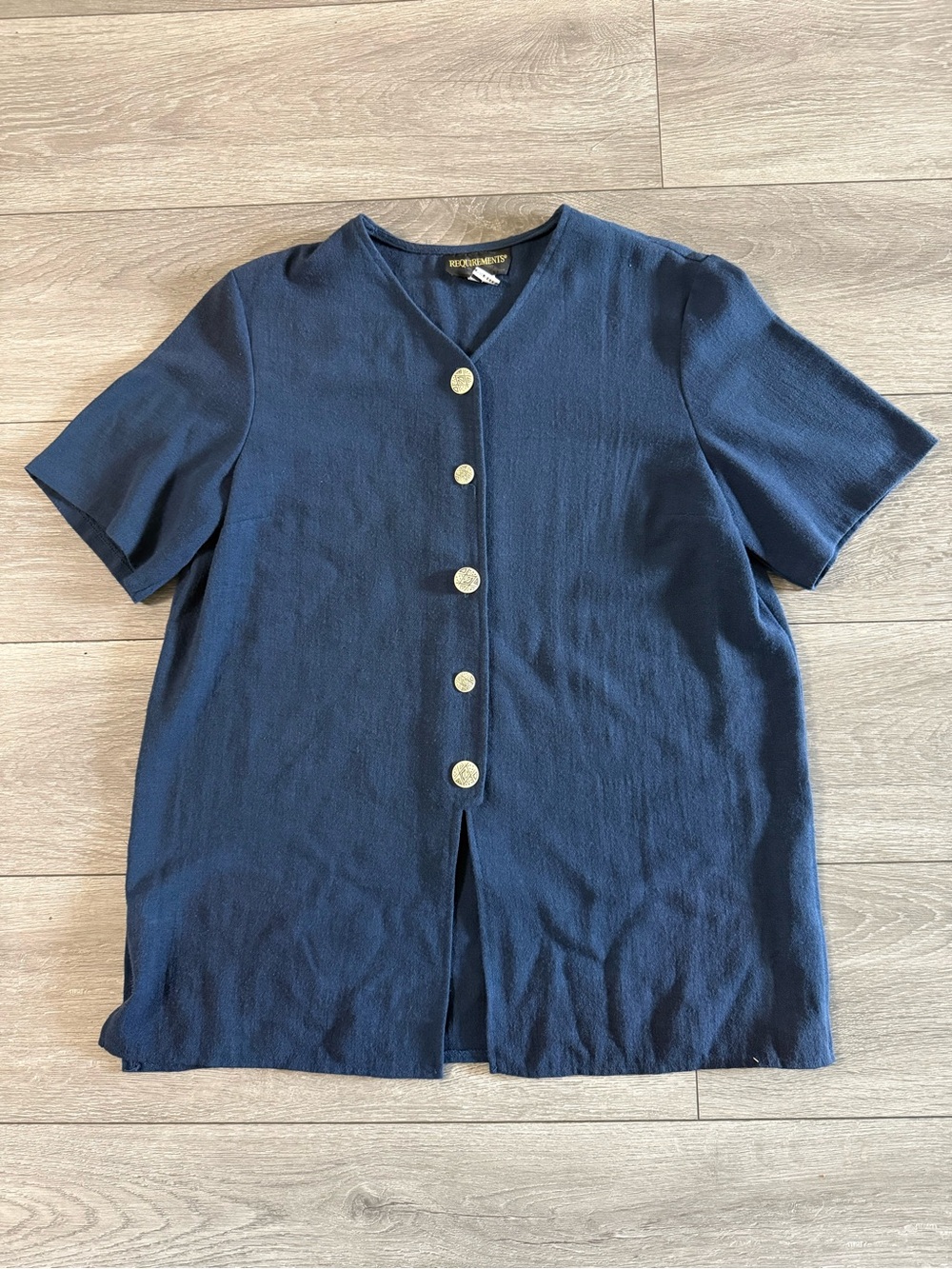 Requirements Navy Short-Sleeve Button Front Top with Gold Buttons
